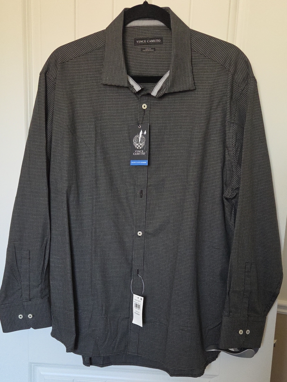NWT Vince Camuto Charcoal Micro-Check Dress Shirt, Slim Fit (size 17.5, 32/33)